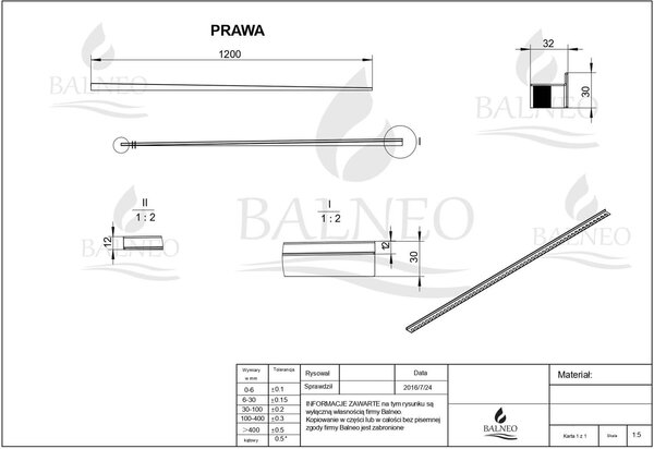 Balneo plintă în pantă pentru scurgere liniară 120 cm D0101010110-1