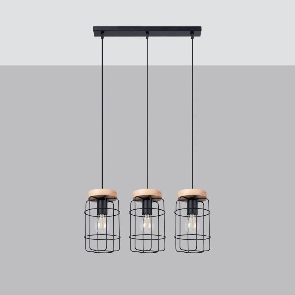 Lustră pe cablu Sollux SL.1264 GOTTO 3xE27/15W/230V negru