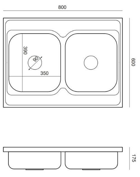 Quadron Sean chiuveta din oțel cu sifon 80x60 cm oţel HD120SAT8060R