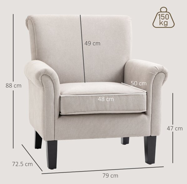 HOMCOM Fotoliu pentru Living, Stil Nordic, Tapițat cu Lemn și Poliester, Ideal pentru Living și Familie, 79x78x87 cm, Gri | Aosom Romania