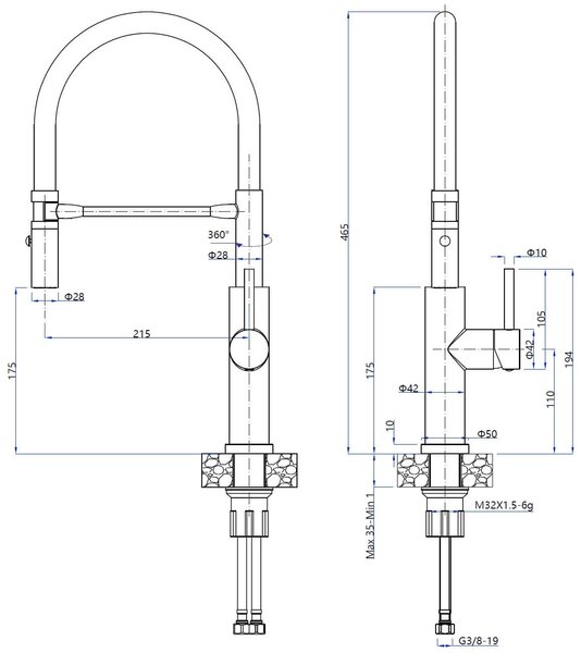 Ruvetti Miku baterie bucătărie pe picior alb-aur/aur vechi 1012PVD-CHWH