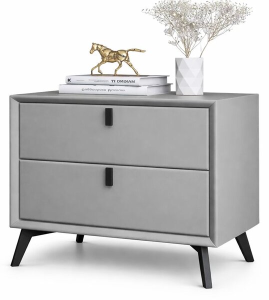 Noptieră premium din MDF și piele ecologică Paris Light Grey