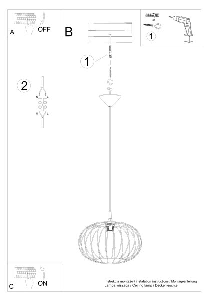 Lustră pe cablu Sollux SL.1185 TSUNO 1xE27/15W/230V negru