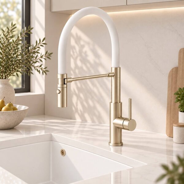 Ruvetti Miku baterie bucătărie pe picior alb-aur/aur vechi 1012PVD-CHWH