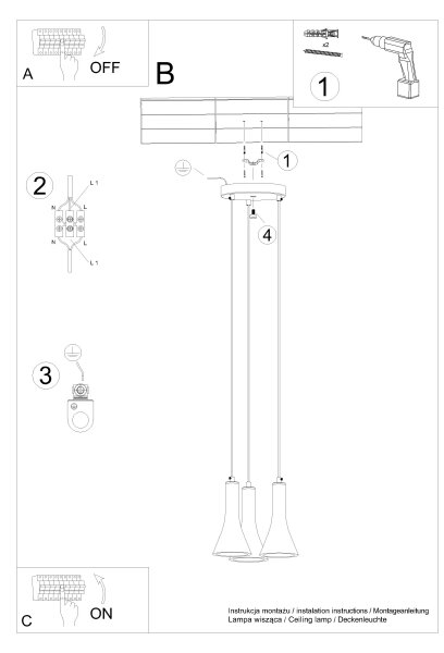 Lustră pe cablu Sollux SL.1226 REA 3xE14/12W/230V beton