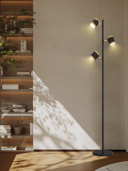 Wofi 3003-304S - Lampă de podea LED reglabilă TOULOUSE, 3xLED/7W/230V, negru/auriu