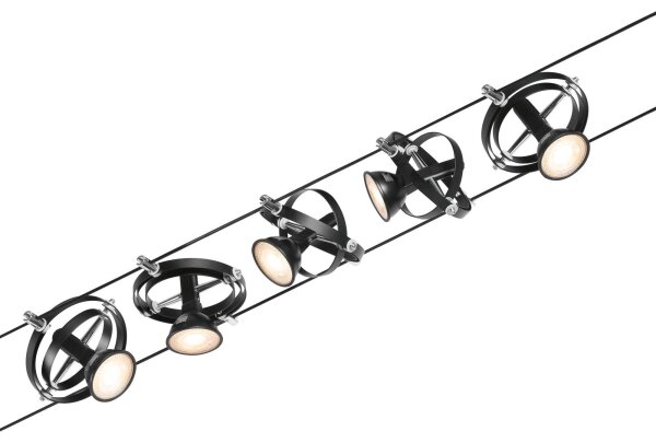 Paulmann 94440 - Set 5xGU5,3/10W sistem complet cu cablu CARDAN 230V negru