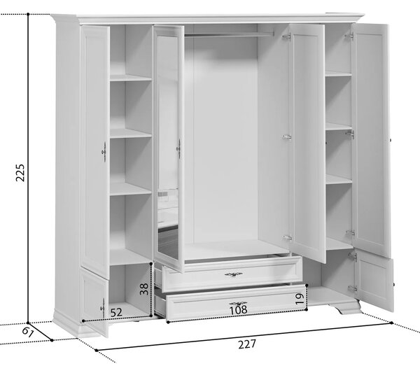 Dulap Kentuki, 6 usi + 2 sertare, 227 x 225 x 61 cm, Alb Alpin