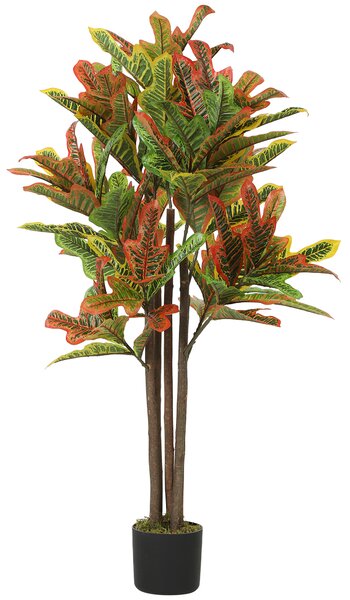 HOMCOM Plantă Artificială Croton cu 139 Frunze Modelabile și Ghiveci Alb din PP și Ciment, Plantă Falsă din PEVA și Lemn, 55x55x120 cm, Multicolor | Aosom Romania