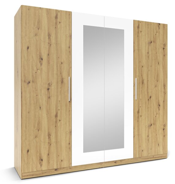 Dulap Ersa, 228x213x59 cm, 4 usi, Stejar si Alb