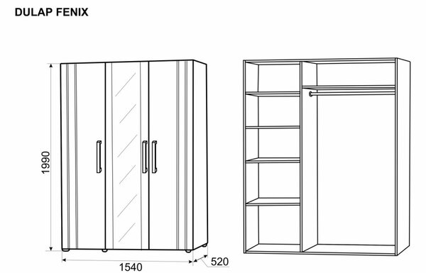 Dulap Fenix Nuc, 3 usi, 154 x 52 x 199 cm