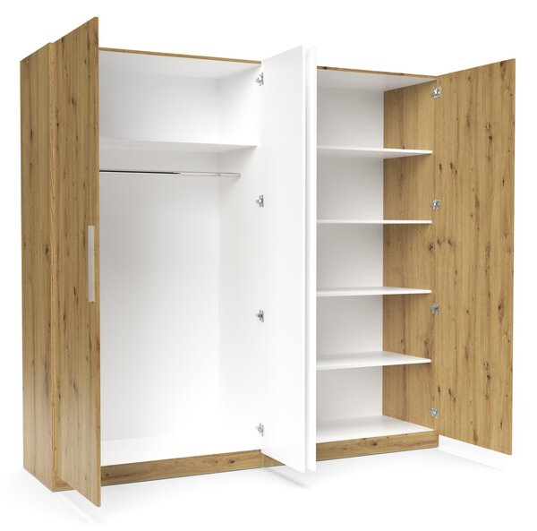 Dulap Ersa, 228x213x59 cm, 4 usi, Stejar si Alb
