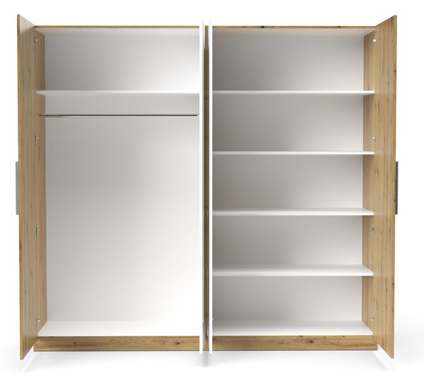 Dulap Ersa, 228x213x59 cm, 4 usi, Stejar si Alb