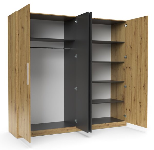 Dulap Ersa, 228x213x59 cm, 4 usi, Stejar si Antracit