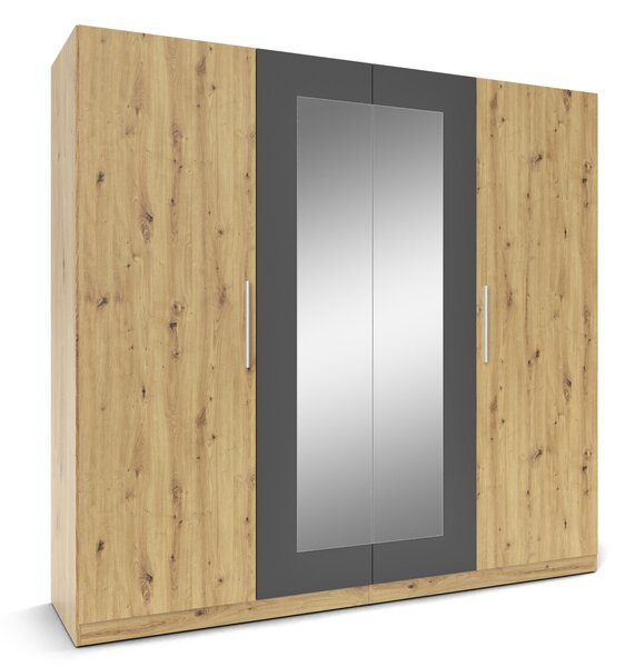Dulap Ersa, 228x213x59 cm, 4 usi, Stejar si Antracit
