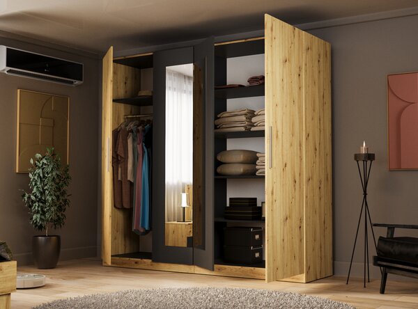Dulap Ersa, 228x213x59 cm, 4 usi, Stejar si Antracit