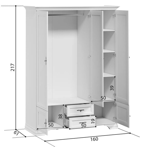 Dulap Kentuki, 6 usi + 2 sertare, 160 x 225 x 61 cm, Alb Alpin