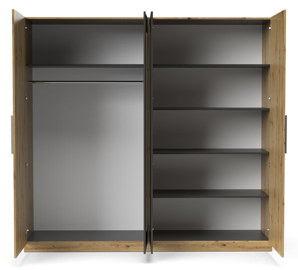 Dulap Ersa, 228x213x59 cm, 4 usi, Stejar si Antracit