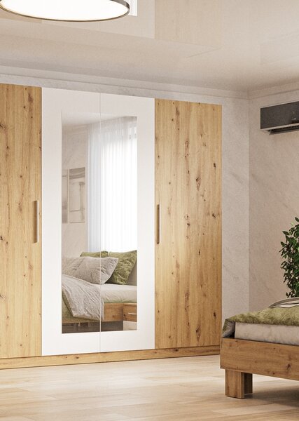 Dulap Ersa, 228x213x59 cm, 4 usi, Stejar si Alb