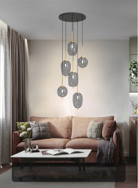 Lustră pe cablu BELLEVILLE Wofi 5007-502 6xE14/40W/230V negru/auriu