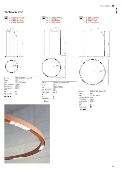 Lustră LED pe cablu UNION Redo 01-2206 LED/50W/230V 3000K d. 90 cm auriu