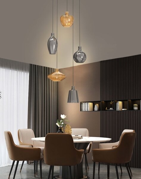 Lustră pe cablu Wofi 5005-501 ROUEN 5xE14/40W/230V auriu/gri