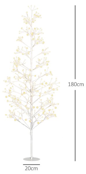 HOMCOM Brad Artificial de Crăciun cu 384 Lumini LED Albe și Crengi Pliabile din PP și Oțel, Ø20x180 cm, Alb | Aosom Romania