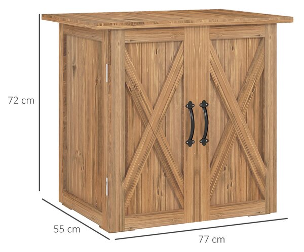 Outsunny Dulap de Exterior din Lemn cu 2 Uși, Căsuță de Grădină pentru Unelte cu Acoperiș Impermeabil, 77x55x72 cm, Maro | Aosom Romania