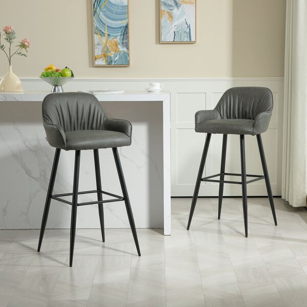 HOMCOM Set 2 Scaune de Bar din Piele Ecologică PU, Scaune Înalte cu Suport pentru Picioare, 52x53x99 cm, Gri Închis | Aosom Romania