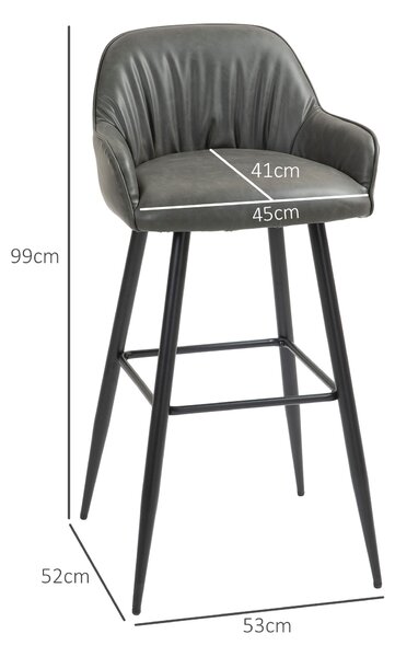 HOMCOM Set 2 Scaune de Bar din Piele Ecologică PU, Scaune Înalte cu Suport pentru Picioare, 52x53x99 cm, Gri Închis | Aosom Romania