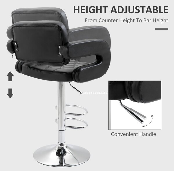 HOMCOM Scaun de Bar cu Spătar și Brațe, Scaun Modern de Bucătărie Rotativ cu Înălțime Reglabilă, 61x50x94-114 cm, Negru | Aosom Romania