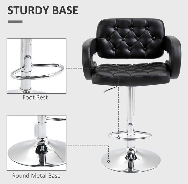 HOMCOM Scaun de Bar cu Spătar și Brațe, Scaun Modern de Bucătărie Rotativ cu Înălțime Reglabilă, 61x50x94-114 cm, Negru | Aosom Romania