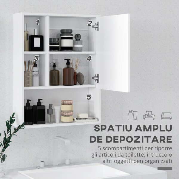 Kleankin Dulap de Baie cu Oglindă și Rafturi Reglabile, Dulap Suspendat de Baie cu Ușă, 60x15x76 cm, Alb | Aosom Romania