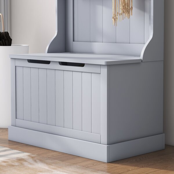 HOMCOM Cuier 3 în 1 cu 4 Cârlige, Bancă Depozitare și Cuier, Mobilier cu Spațiu de Depozitare, 71,5x39,5x170 cm, Gri | Aosom Romania