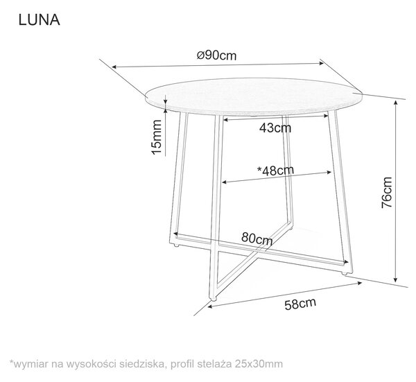 Masa de dining rotunda cu blat in decor stejar LUNA 90x90