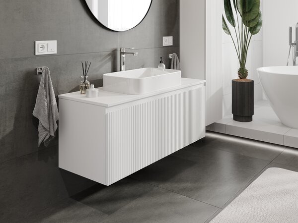 Mexen Rivel, mobilier baie 120 cm, 1 sertar, canelat, alb mat, 91A20-12047-1-BF01