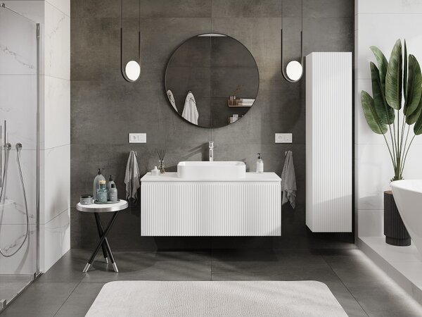 Mexen Rivel, mobilier de baie sub lavoar 120 cm cu partea superioară, 1 sertar, canelat, alb mat, 91A20-12047-1-BFC01