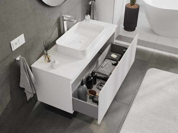 Mexen Rivel, mobilier de baie sub lavoar 120 cm cu partea superioară, 1 sertar, canelat, alb mat, 91A20-12047-1-BFC01
