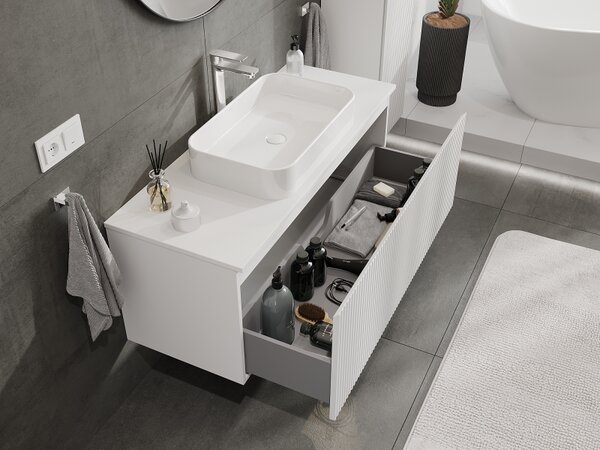 Mexen Rivel, mobilier baie 120 cm, 1 sertar, canelat, alb mat, 91A20-12047-1-BF01