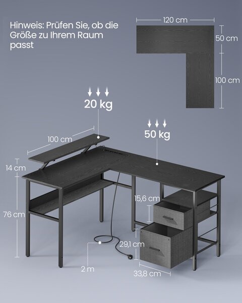 Birou Vasagle Negru 150x120x89 cm