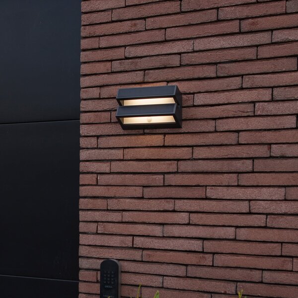 LUTEC Lampă de perete exterioară cu LED și panou solar BARLO, gri închis, 21 cm,, Gri, Plastic, Modern