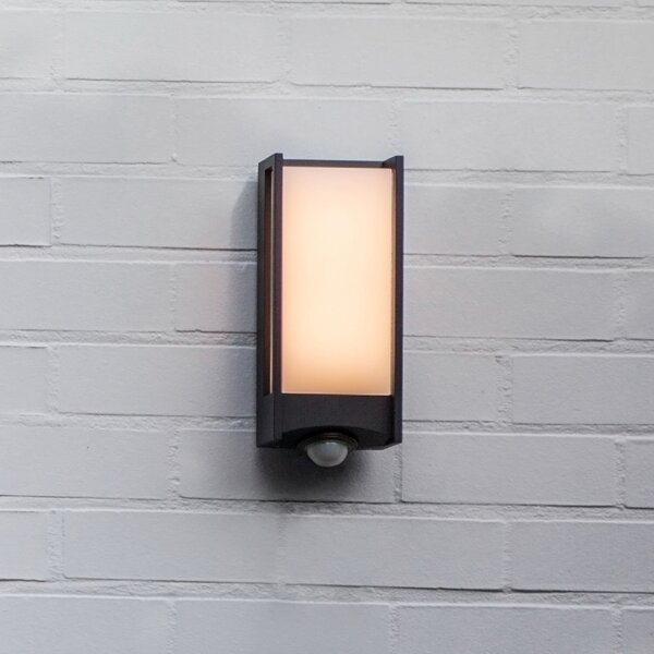 LUTEC Lampă de perete exterioară cu senzor LED QUBO, gri închis, înălțime 27 cm, IP54, Gri, Aluminiu, Modern