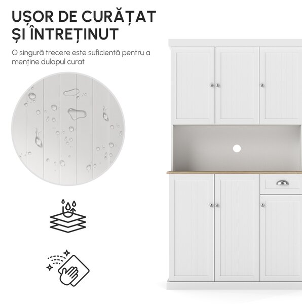 HOMCOM Bufet de Bucătărie Modern cu Dulap pentru Depozitare, Ideal pentru Cuptorul cu Microunde, Design Elegant, Alb | Aosom Romania