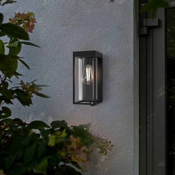 LUTEC Lampă solară de exterior FLAIR, negru, 29 cm, senzor, IP44, Negru, Aluminiu, Modern, Felinar