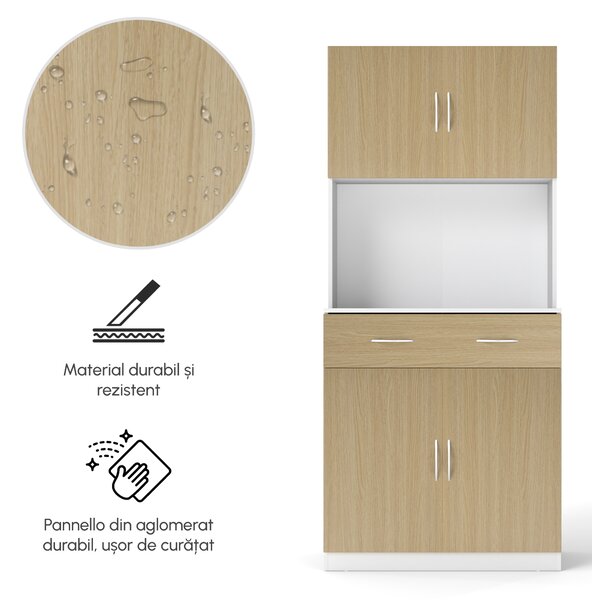 HOMCOM Dulap Înalt de Bucătărie cu 2 Uși, Sertar, Bufet Înalt din Lemn cu Rafturi Reglabile, 80x40x180 cm, Lemn Natural | Aosom Romania