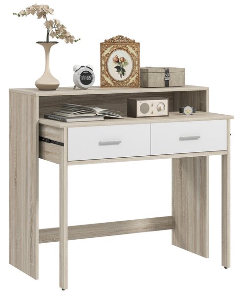 HOMCOM Consolă cu Masă Glisantă și 2 Sertare, Masă de Hol cu Depozitare pentru Camera de Zi, Intrare, Dormitor, 95x35x87 cm, Lemn Natural
