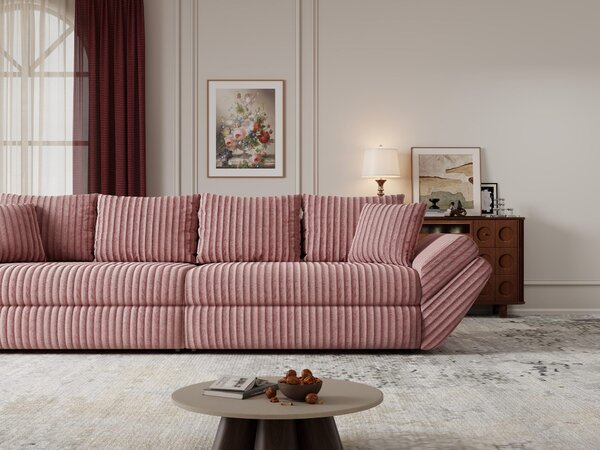 Canapea extensibilă dumonde cu ladă de depozitare Loana Tilia Roz pudrat 300x100 cm