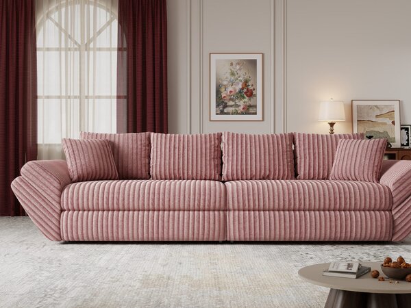 Canapea extensibilă dumonde cu ladă de depozitare Loana Tilia Roz pudrat 300x100 cm
