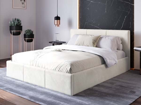 Pat Tapitat cu spatiu de depozitare 140x200 TOP Line 7 Bej Velvet