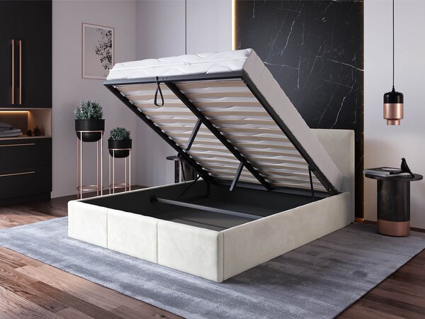 Pat Tapitat cu spatiu de depozitare 140x200 TOP Line 7 Bej Velvet